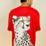 Fierce Cheetah Graphic Oversized T-Shirt Vibrant Red Streetwear Back View