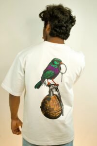 Urban Grenade Bird Graphic Oversized T-Shirt Off-White Streetwear Back Design
