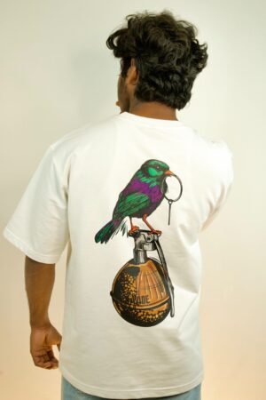 Urban Grenade Bird Graphic Oversized T-Shirt Off-White Streetwear Back Design